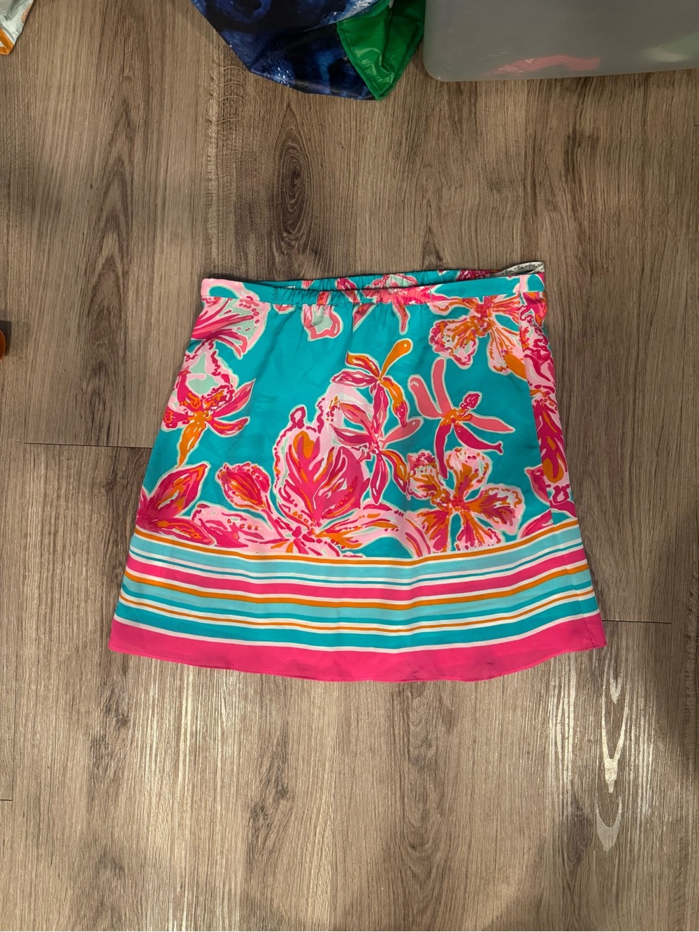 Lilly Pulitzer XS Tropical Floral Border Print A-Line Skirt Pink Turquoise - Picture 7 of 8